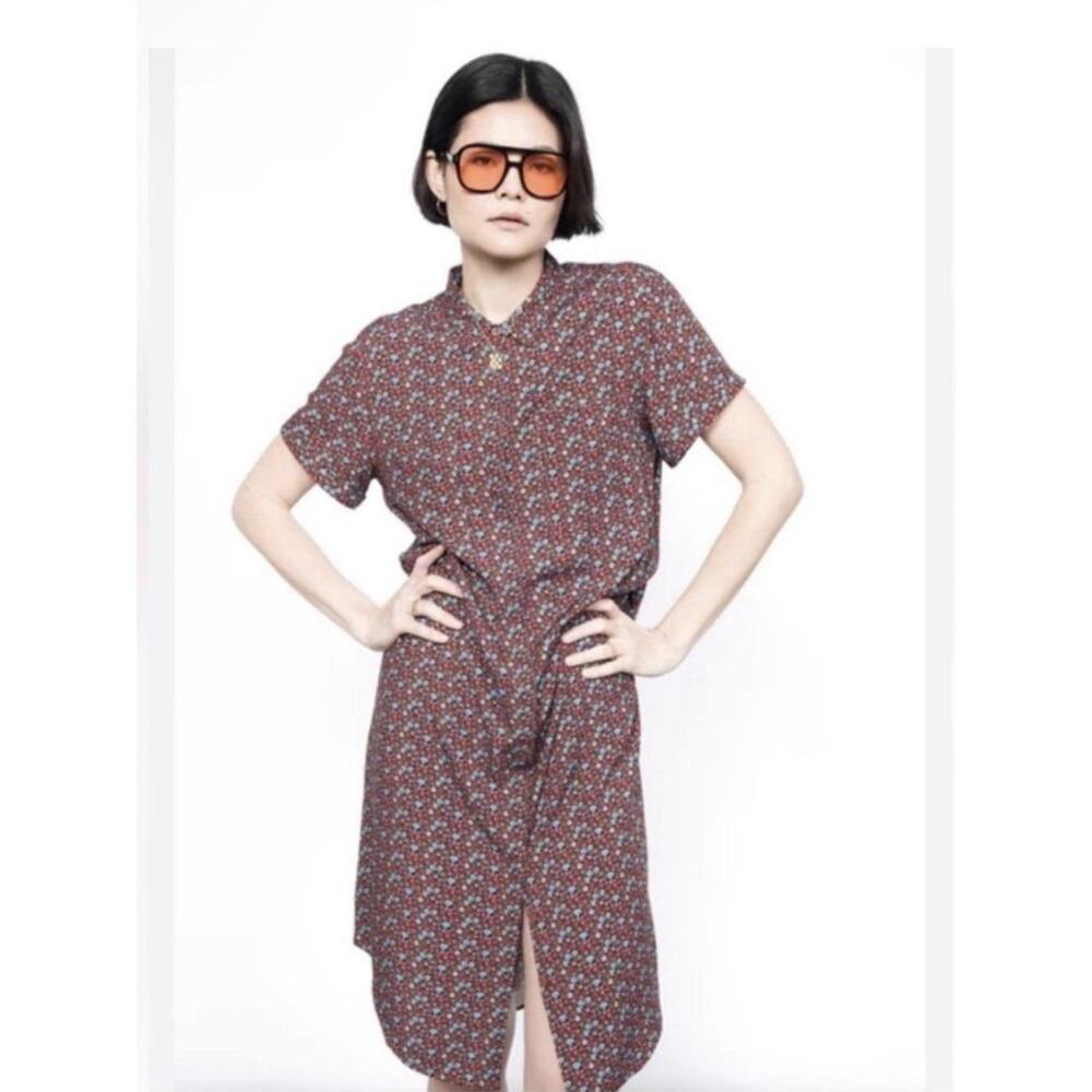 Wildfang The Empower Short Sleeve Shirt Dress Medium Unisex Floral Cinnamon NWT